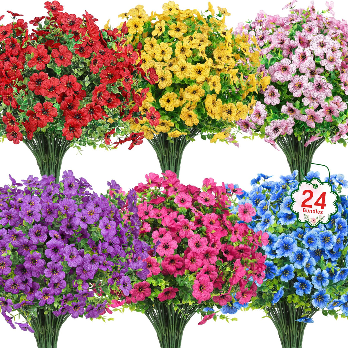 Ouddy Decor 24-bundle outdoor flowers brighten porches with maintenance-free color.