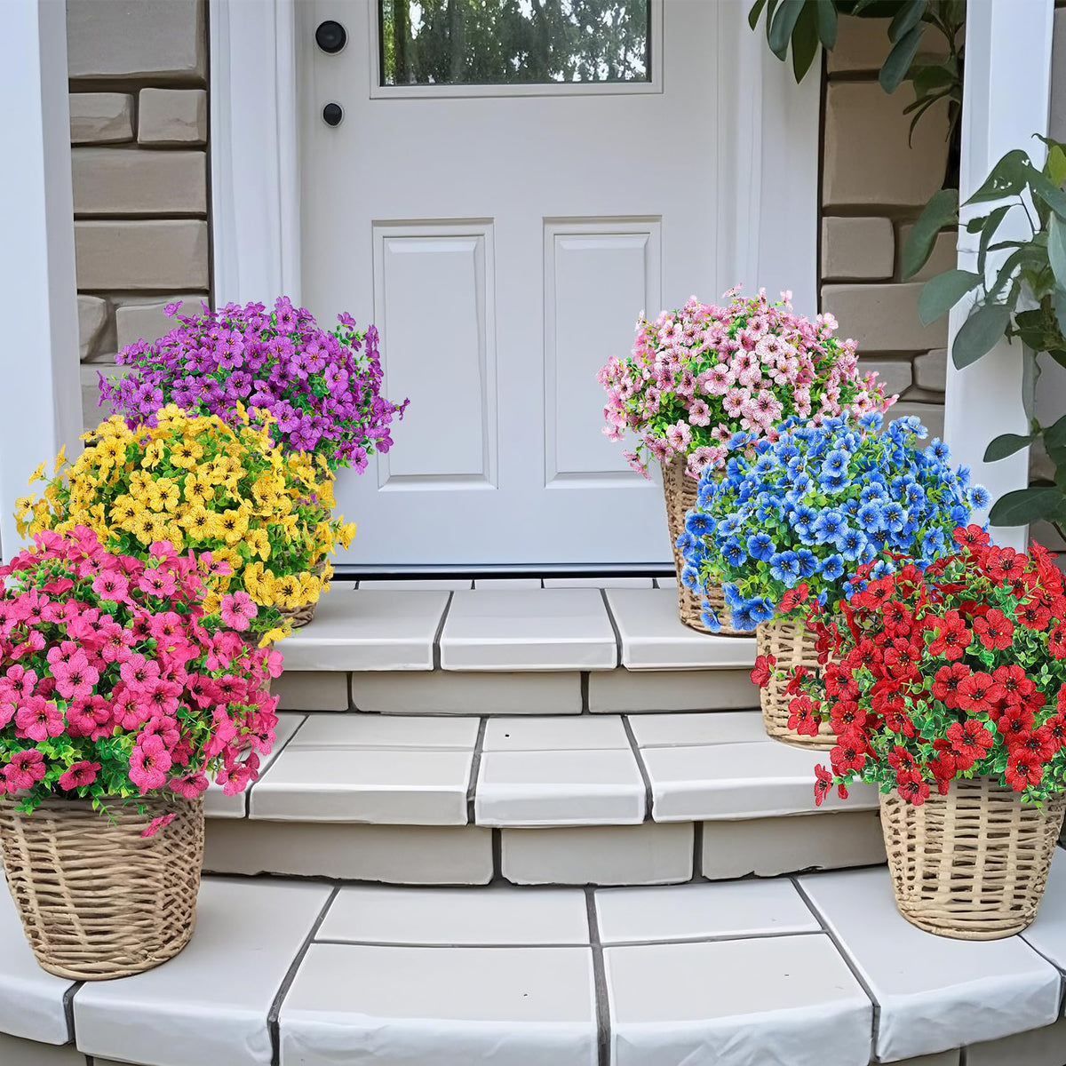 Ouddy Decor rose-red mix adds year-round color to entryways.