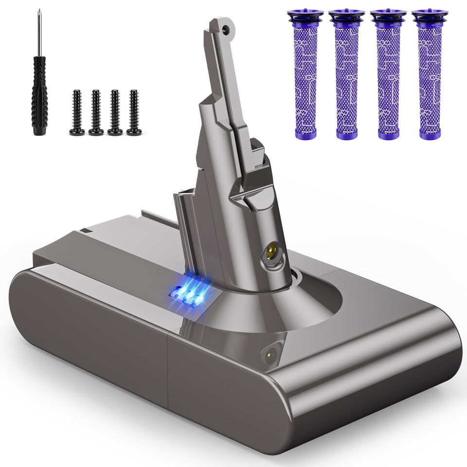 Oueand Dyson V8 battery 8000mAh extends runtime for efficient cleaning.