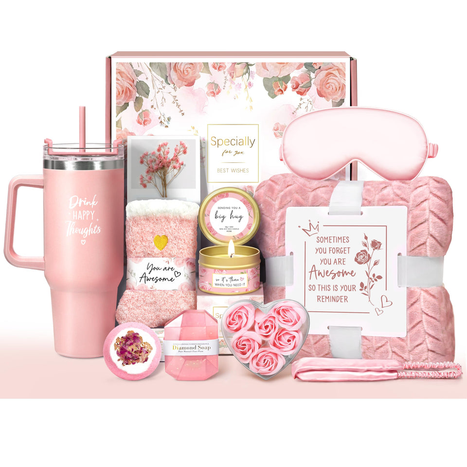 Oufrenn birthday gift basket with luxury blanket for a cozy spa moment