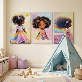 ouiytws Black Girl Princess triptych back view inspires imagination in playrooms