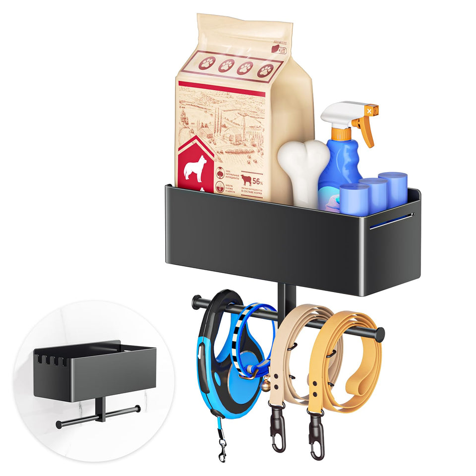 Oukimly dog leash holder wall-mount with shelf keeps leashes organized at the entry