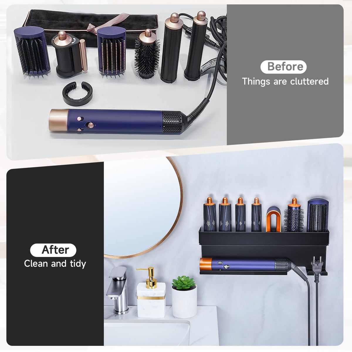 Oukimly easy-to-clean design helps maintain an orderly space after styling.