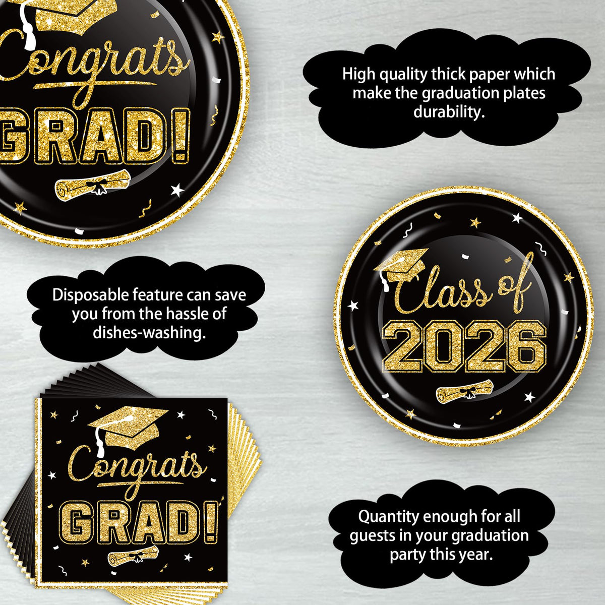 OuMuaMua black gold graduation dessert plates for stylish 7 inch servings