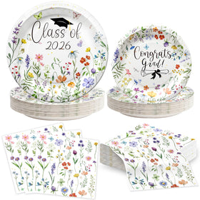 OuMuaMua Class of 2026 9-inch plates with wildflower design for graduation decor
