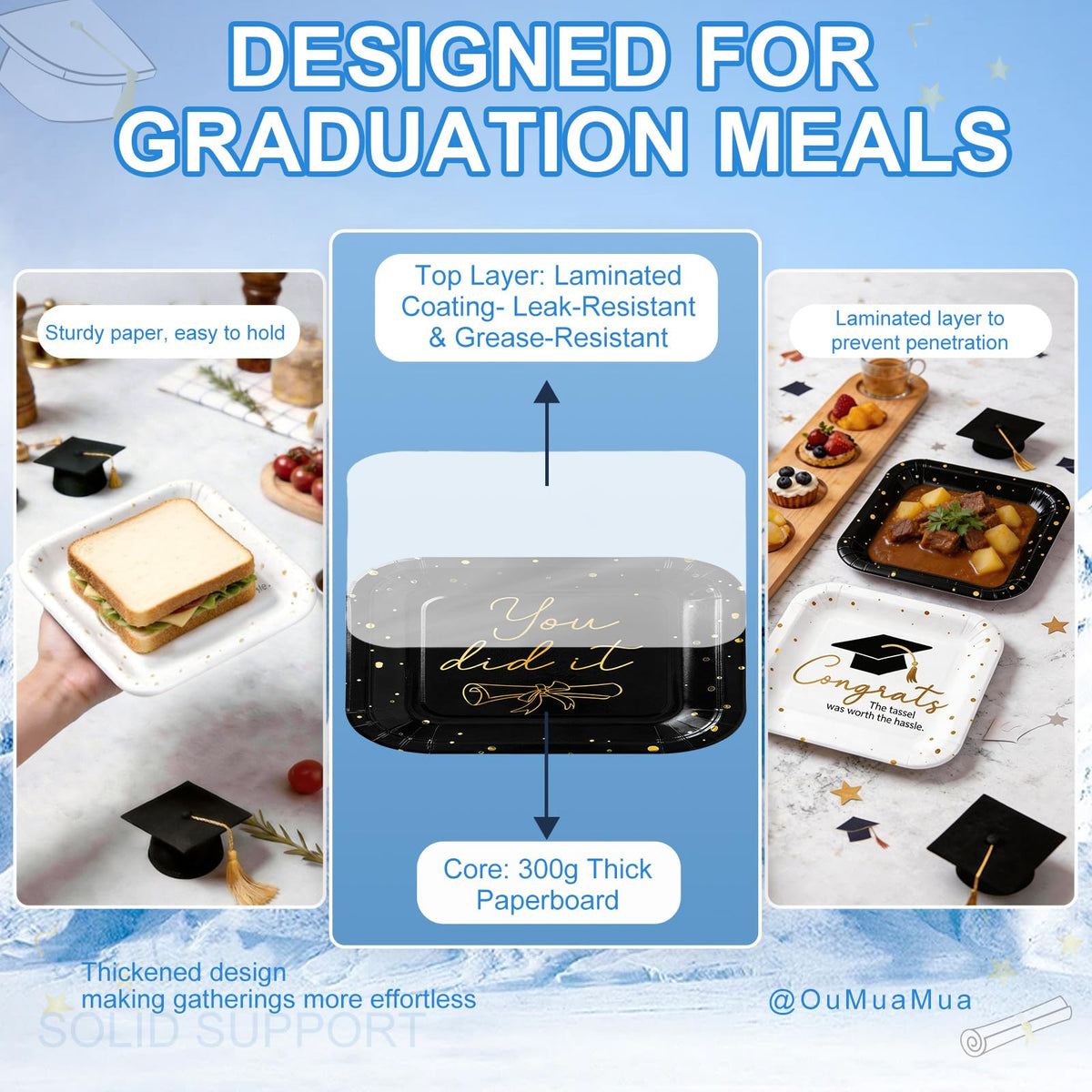 OuMuaMua dual-tone square plates shown on a decorated party table.