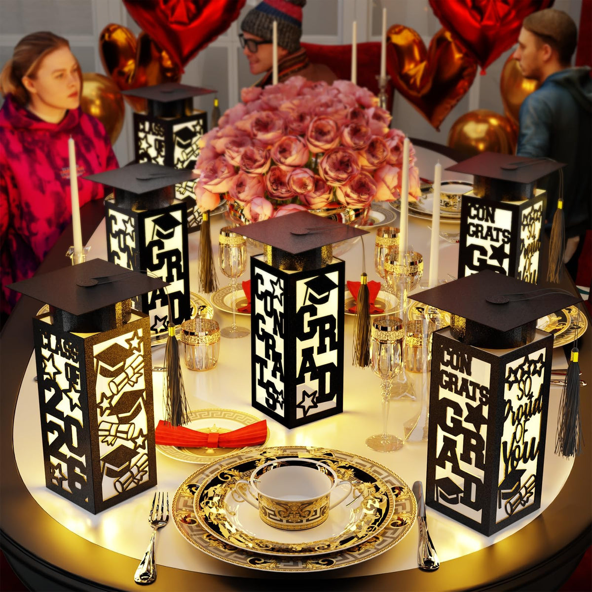 OuMuaMua six lanterns lit with a warm glow for Class of 2026 celebrations.