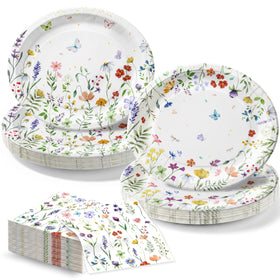OuMuaMua large wildflower plates design A for garden parties, sturdy and festive