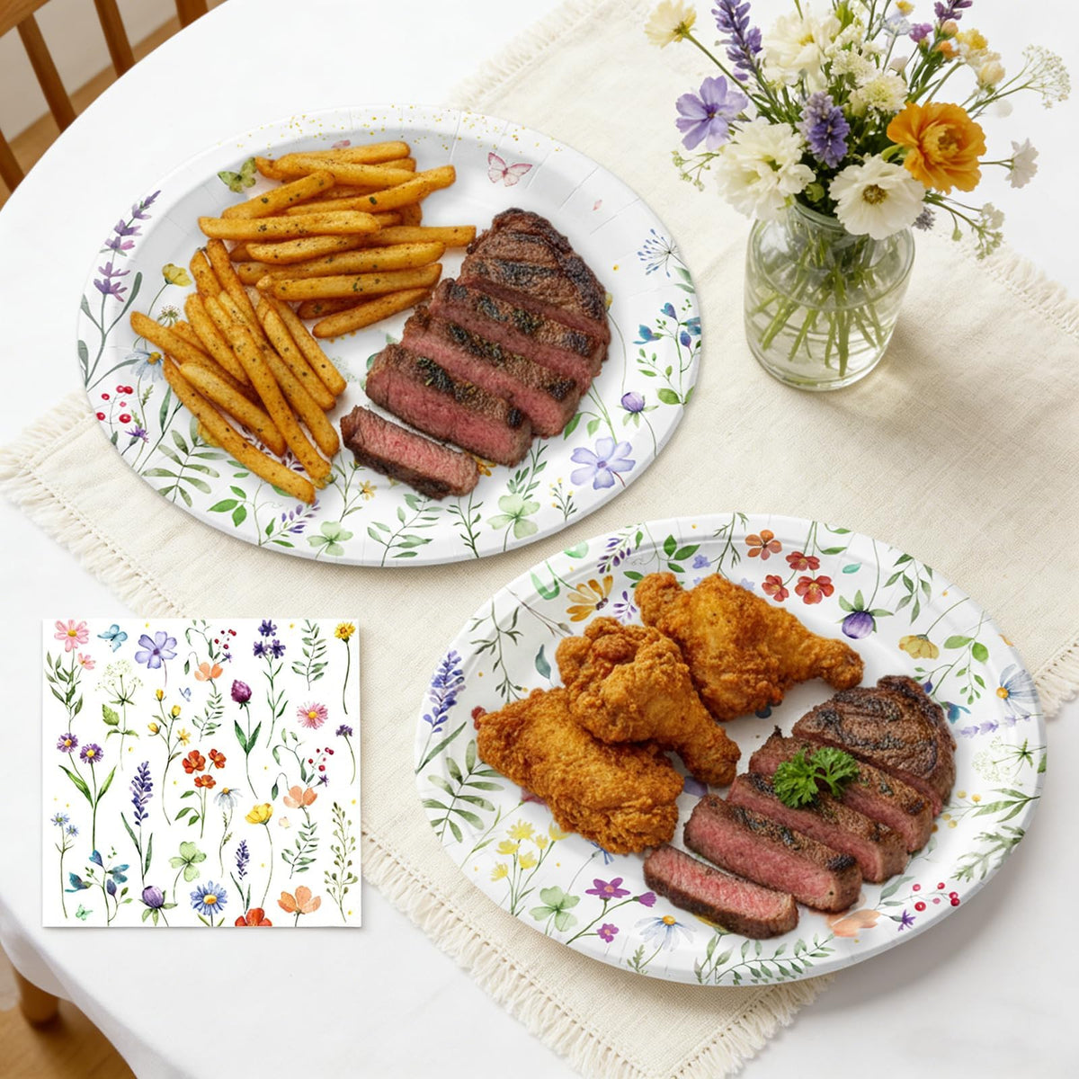 OuMuaMua large wildflower plates design B for spring celebrations, durable and charming