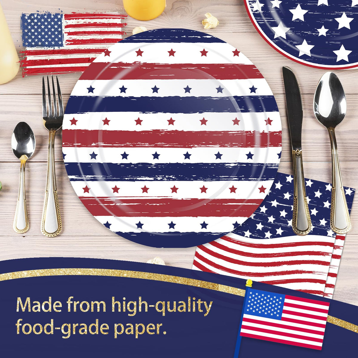 OuMuaMua patriotic napkins 6.5in blue and red for quick cleanup.
