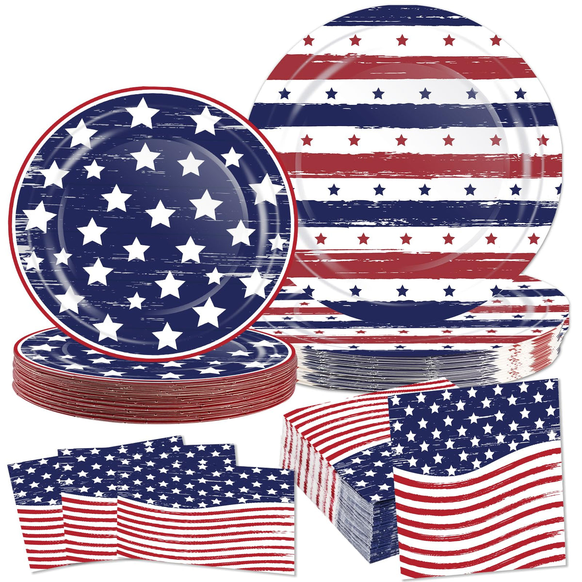 OuMuaMua patriotic plates 9in blue and red flag design for celebrations.