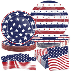 OuMuaMua patriotic plates 9in blue and red flag design for celebrations.