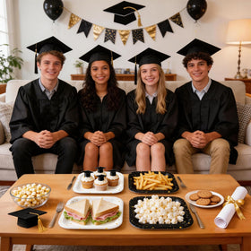OuMuaMua thick disposable plates provide sturdy support for graduation meals.