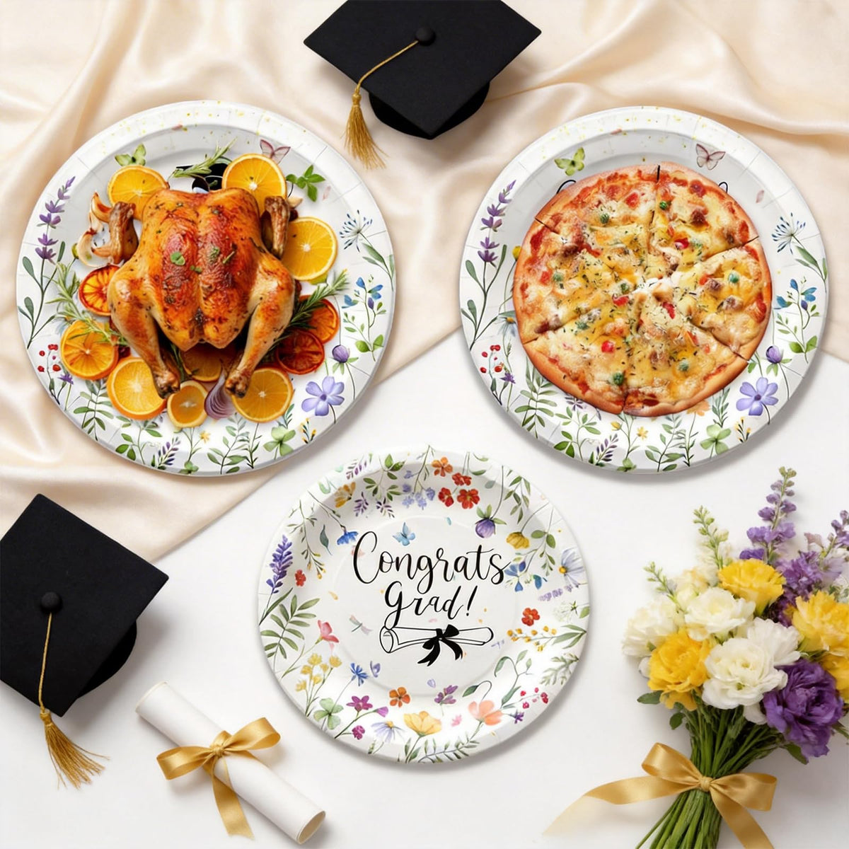 OuMuaMua Wildflower graduation design across plates and napkins