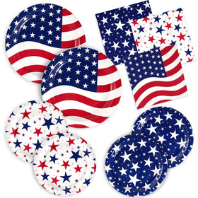 OuMuaMua Fourth of July dessert plates with star pattern, sturdy and festive for celebrations.