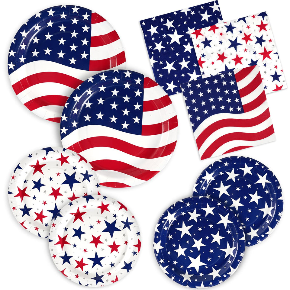 OuMuaMua Fourth of July dessert plates with star pattern, sturdy and festive for celebrations.