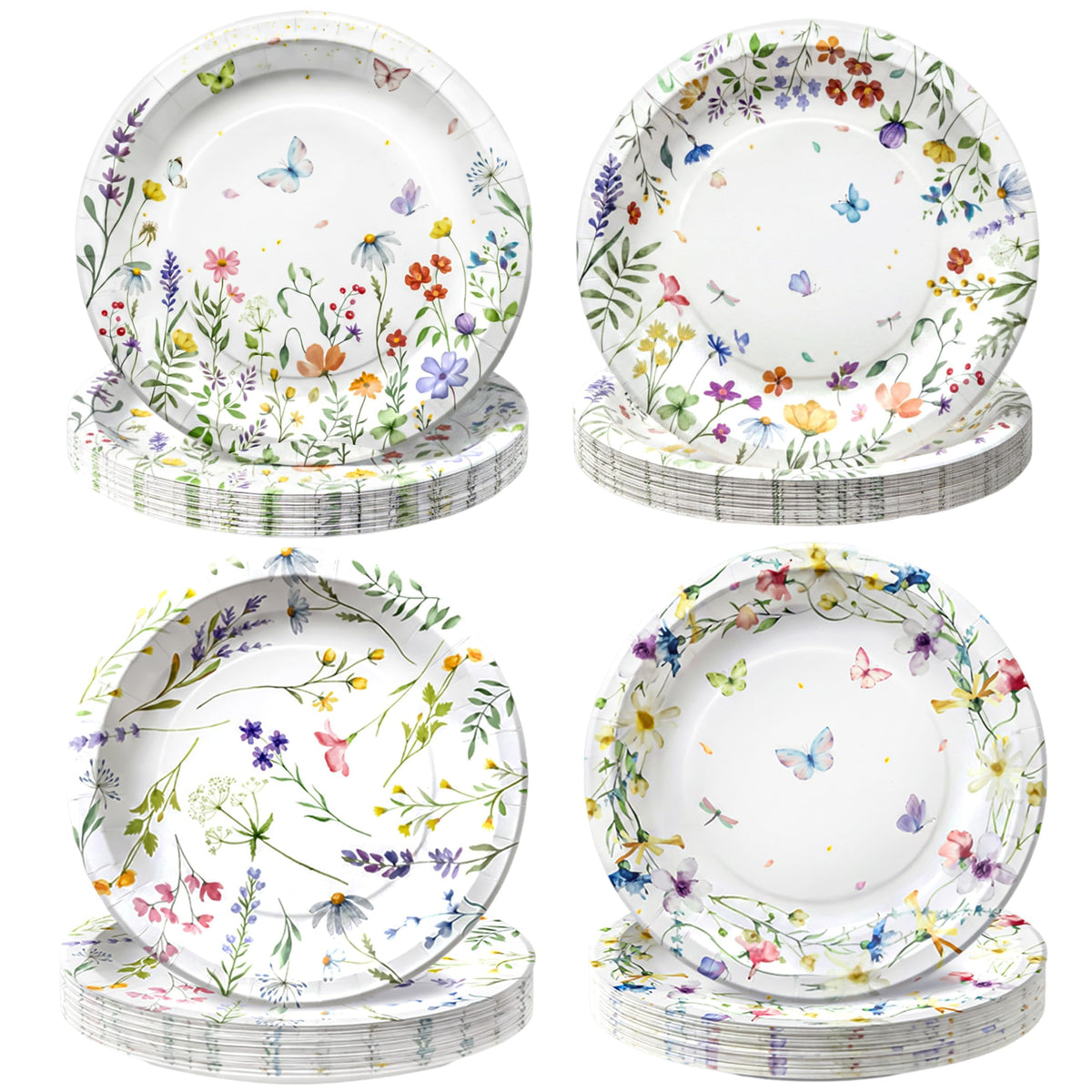 OuMuaMua wildflower plates with floral design and butterflies for spring gatherings.