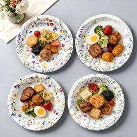OuMuaMua wildflower plates with meadow blooms, ideal for baby showers and garden parties.