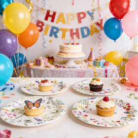 OuMuaMua wildflower plates pair with matching napkins for tea party decor.