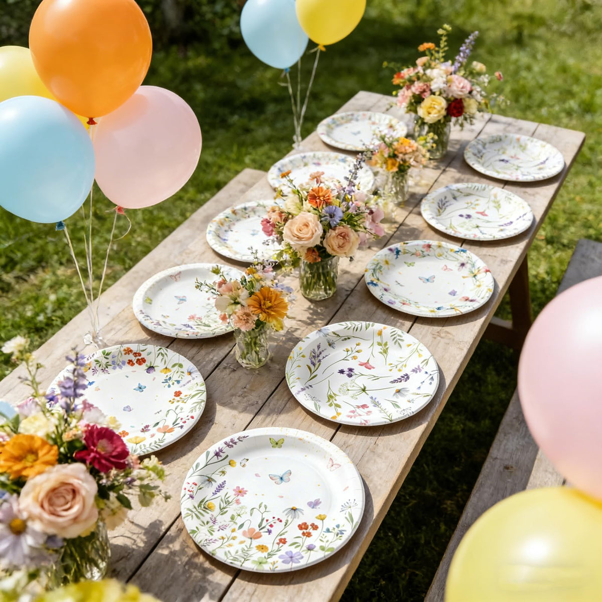 OuMuaMua wildflower plates designed for spring and garden party celebrations.