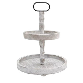 Ouosawa farmhouse 2-tier round white tray stand enhances rustic decor on any table