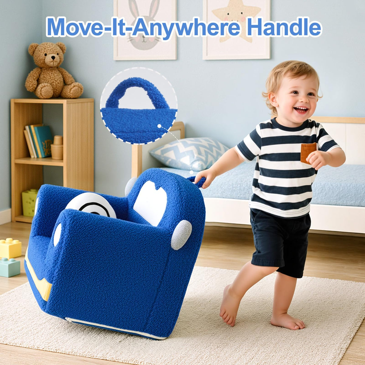 OUOZZZ Kids Chair side profile highlights compact, lightweight design for easy movement