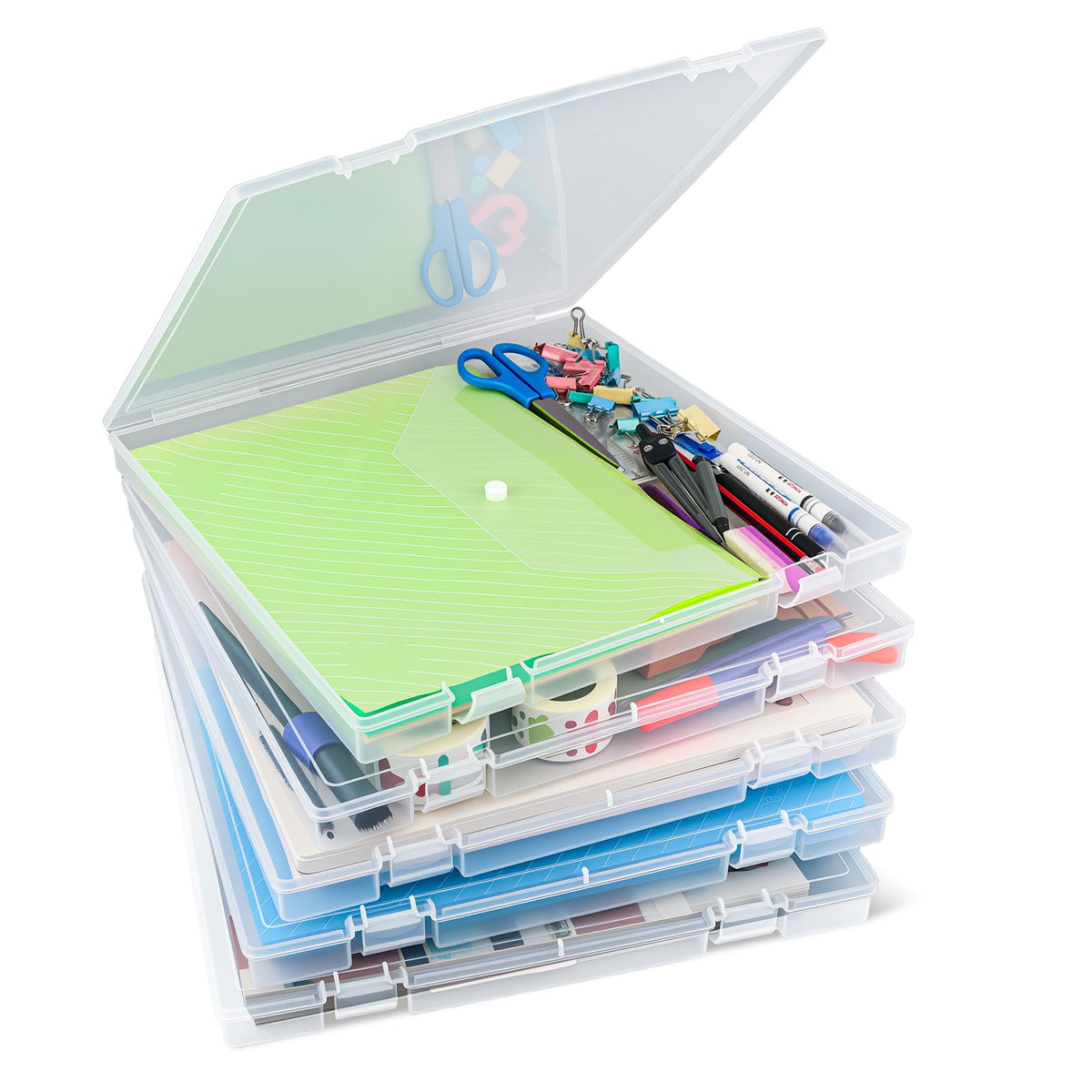 OUPSAUI scrapbook storage box open showing large capacity for papers and crafts