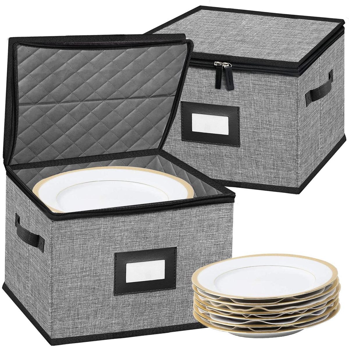 Ouruer quilted dish storage container with lid protects dinnerware during transport