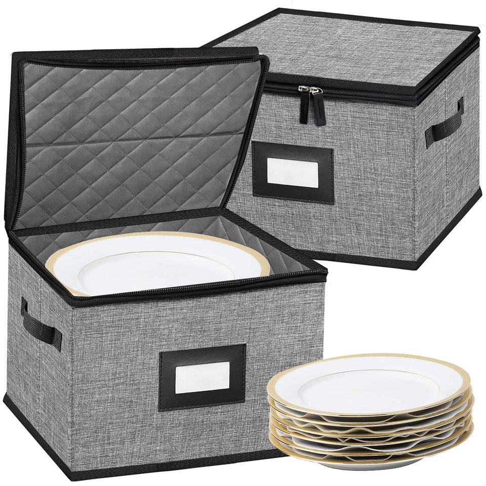 Ouruer quilted dish storage container with lid protects dinnerware during transport