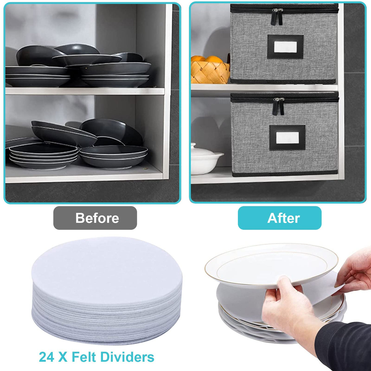 Ouruer stackable dinnerware storage saves space in a cabinet