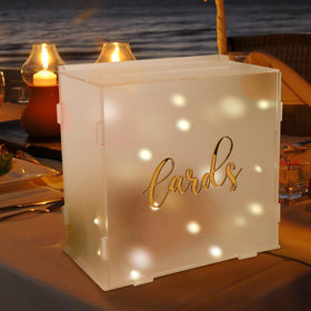 OurWarm acrylic wedding card box side view shows durable frosted panels