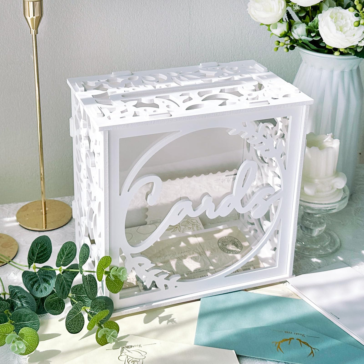 OurWarm card box top slot for easy guest blessings at the event