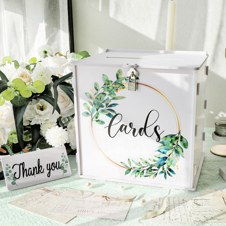 OurWarm eucalyptus-pattern card box demonstrates stylish decor for elegant receptions.