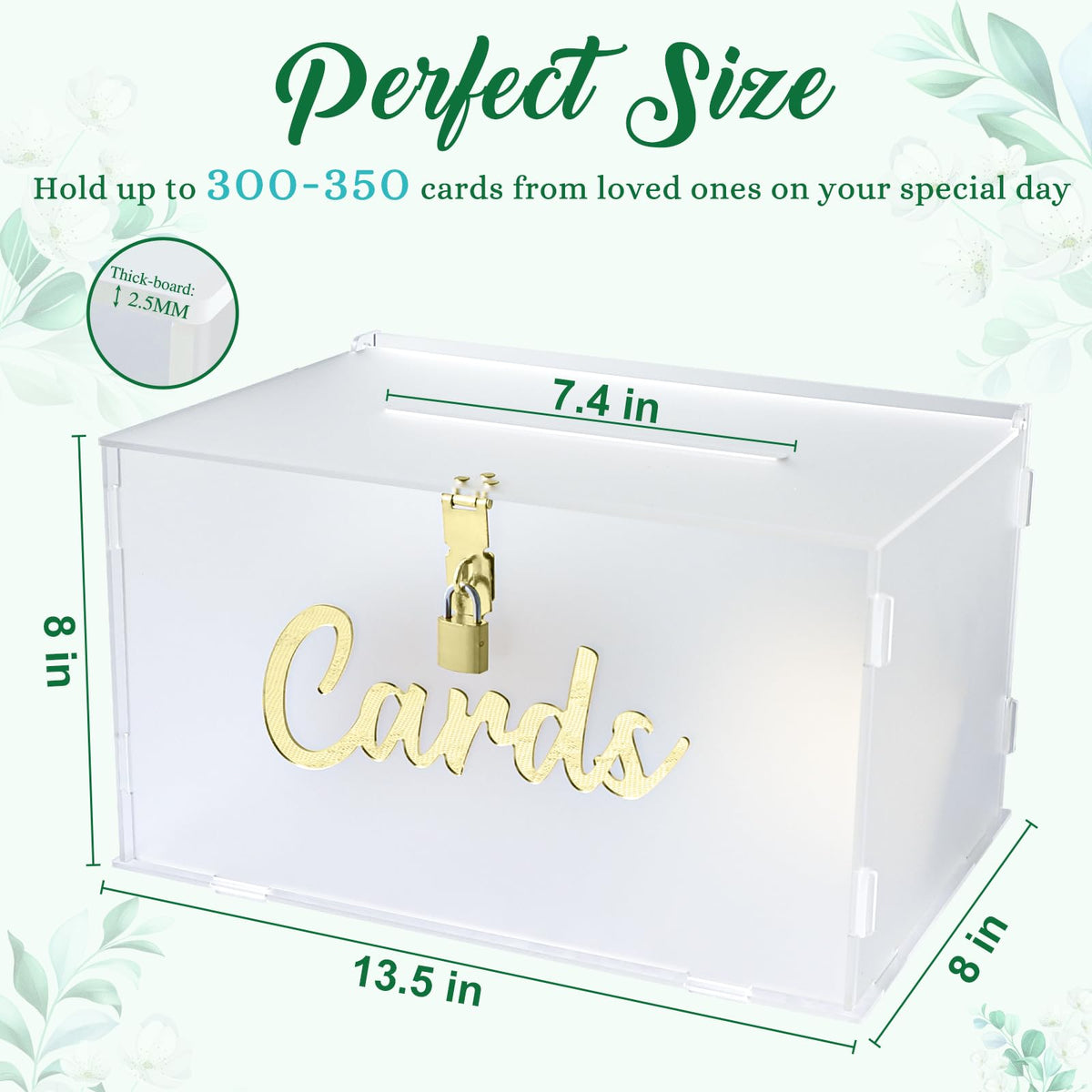 Closeup of OurWarm lock and keys on the frosted acrylic wedding card box