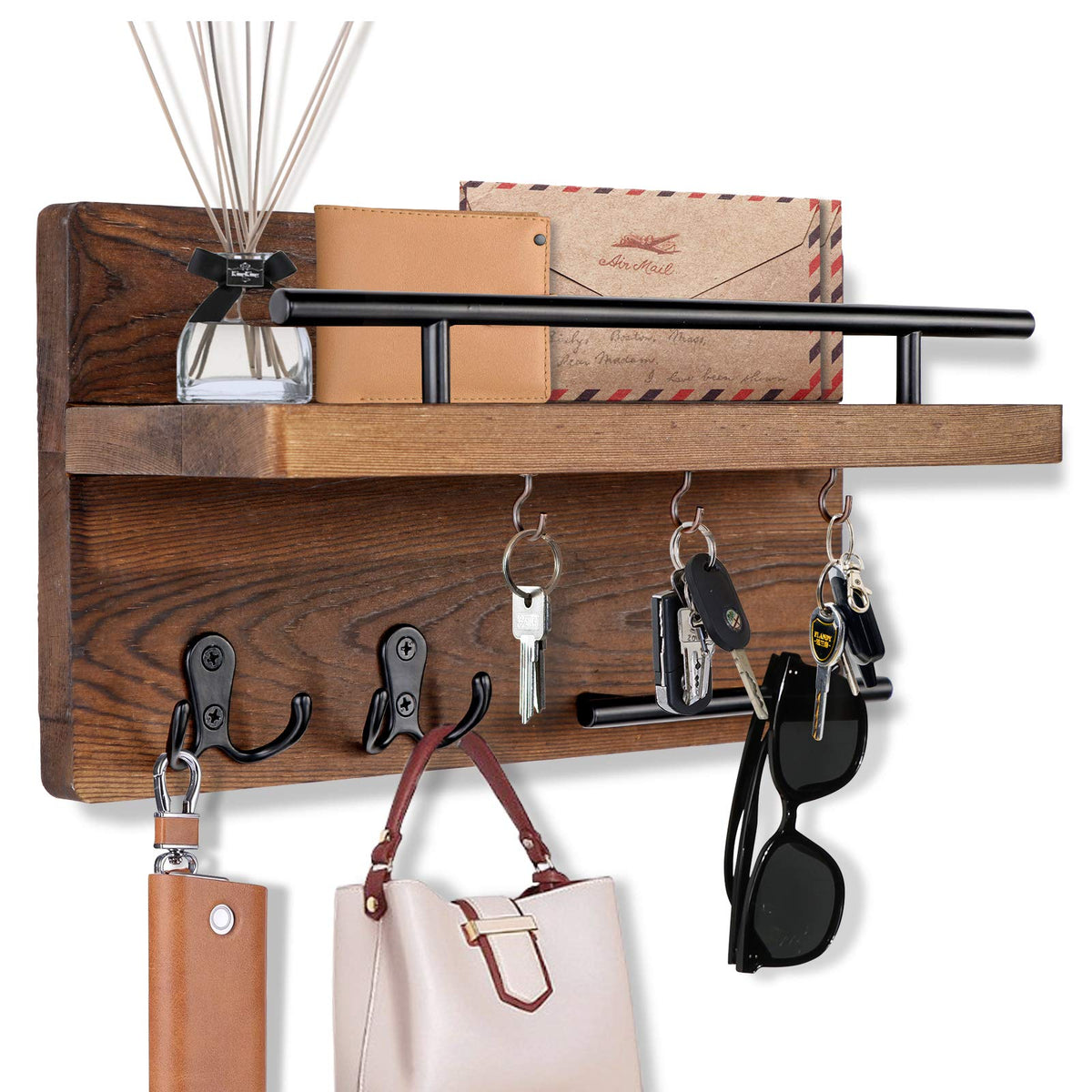 OurWarm wall-mounted key holder with five hooks for organized entryways.