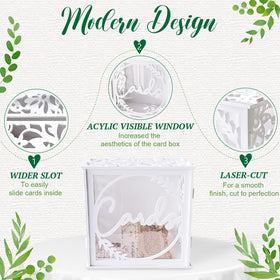 OurWarm wedding box size 9.8 by 9.8 inches with ample card capacity