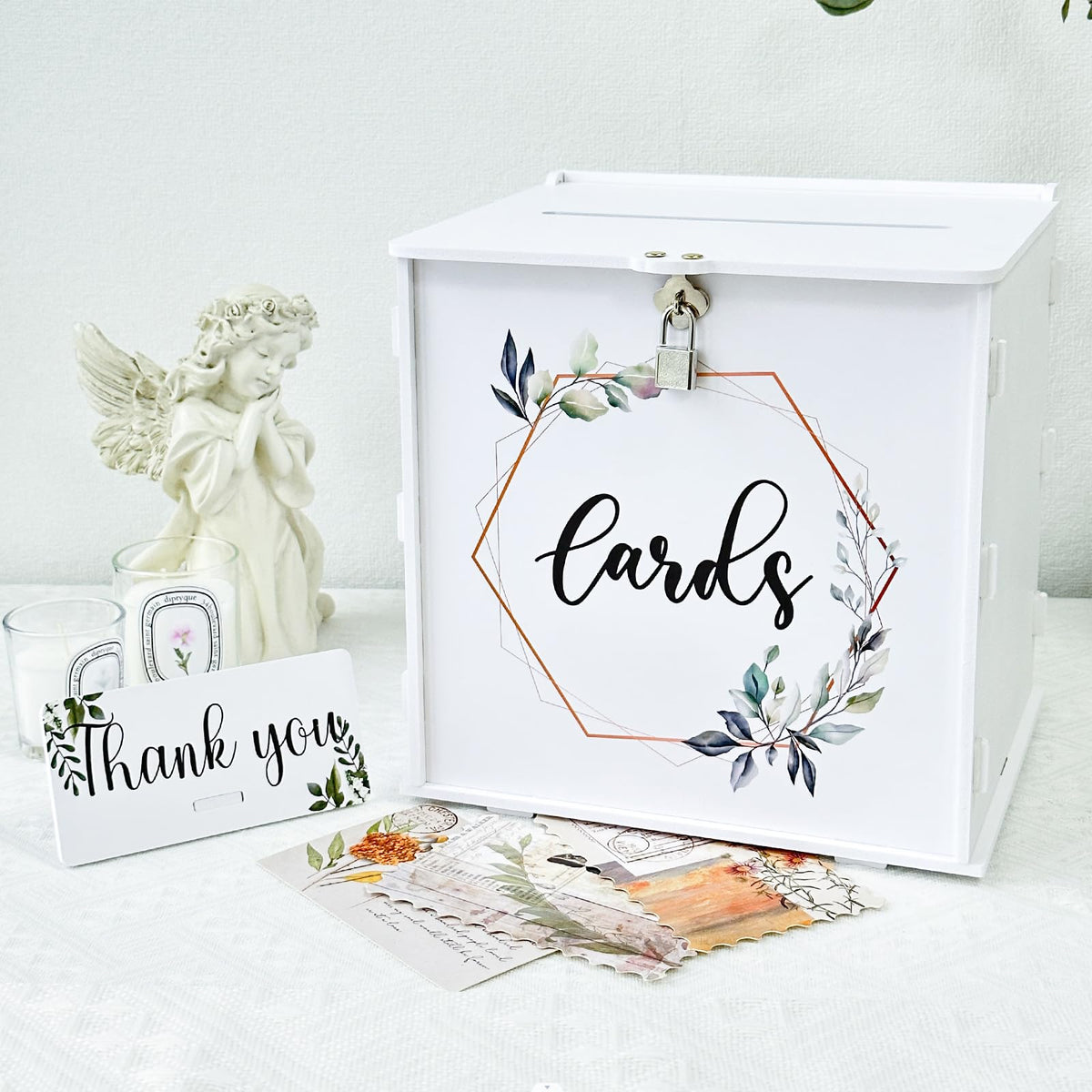 OurWarm wedding card box with lock for secure reception gifts.