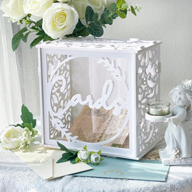 OurWarm white wedding card box with acrylic window keeps cards secure and visible
