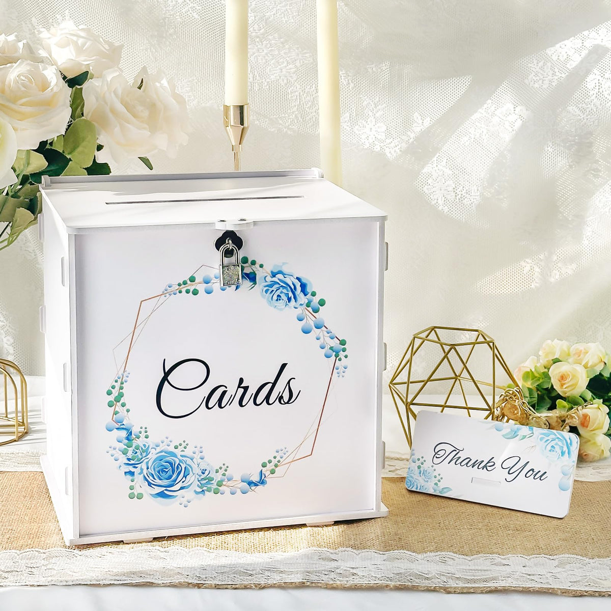 OurWarm white wedding card box side slot ready for easy card insertion.