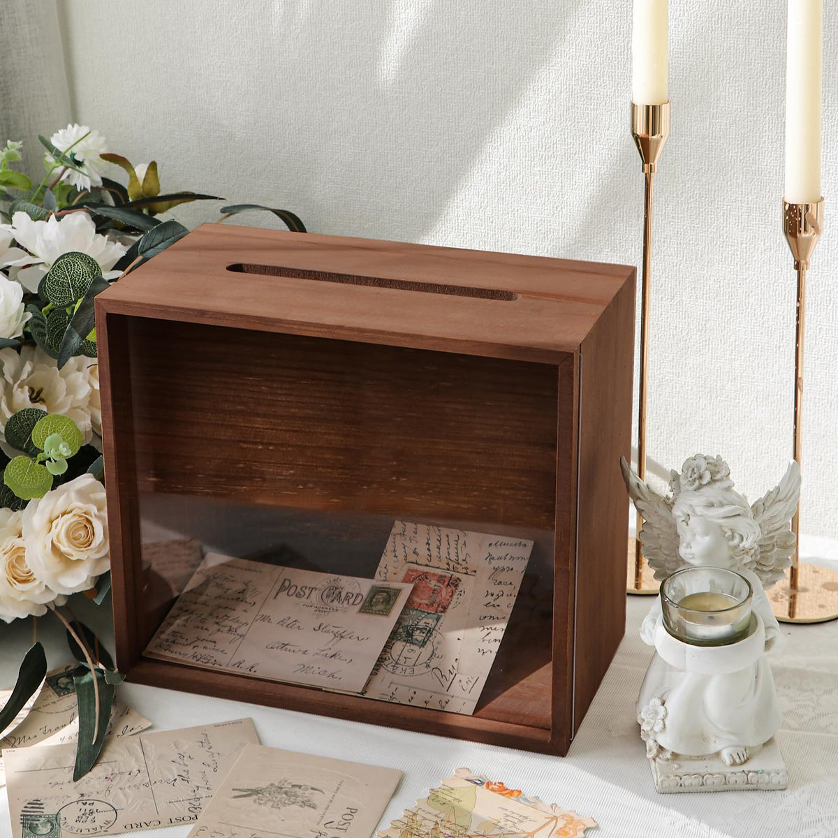 OurWarm wooden wedding card box with reception focus for elegant guest gifts.