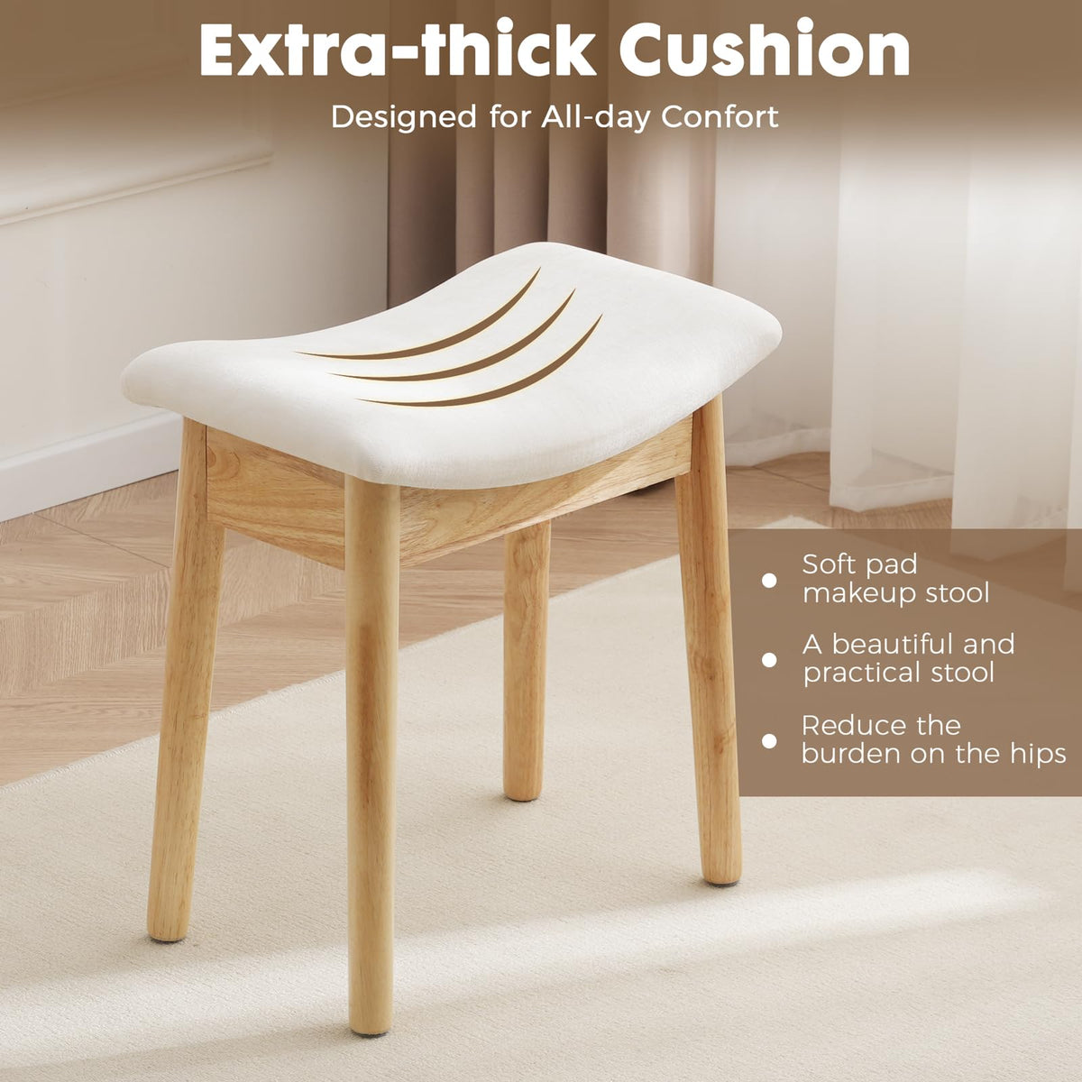 OUSADOU square linen makeup stool versatile seating for beauty areas and entryways