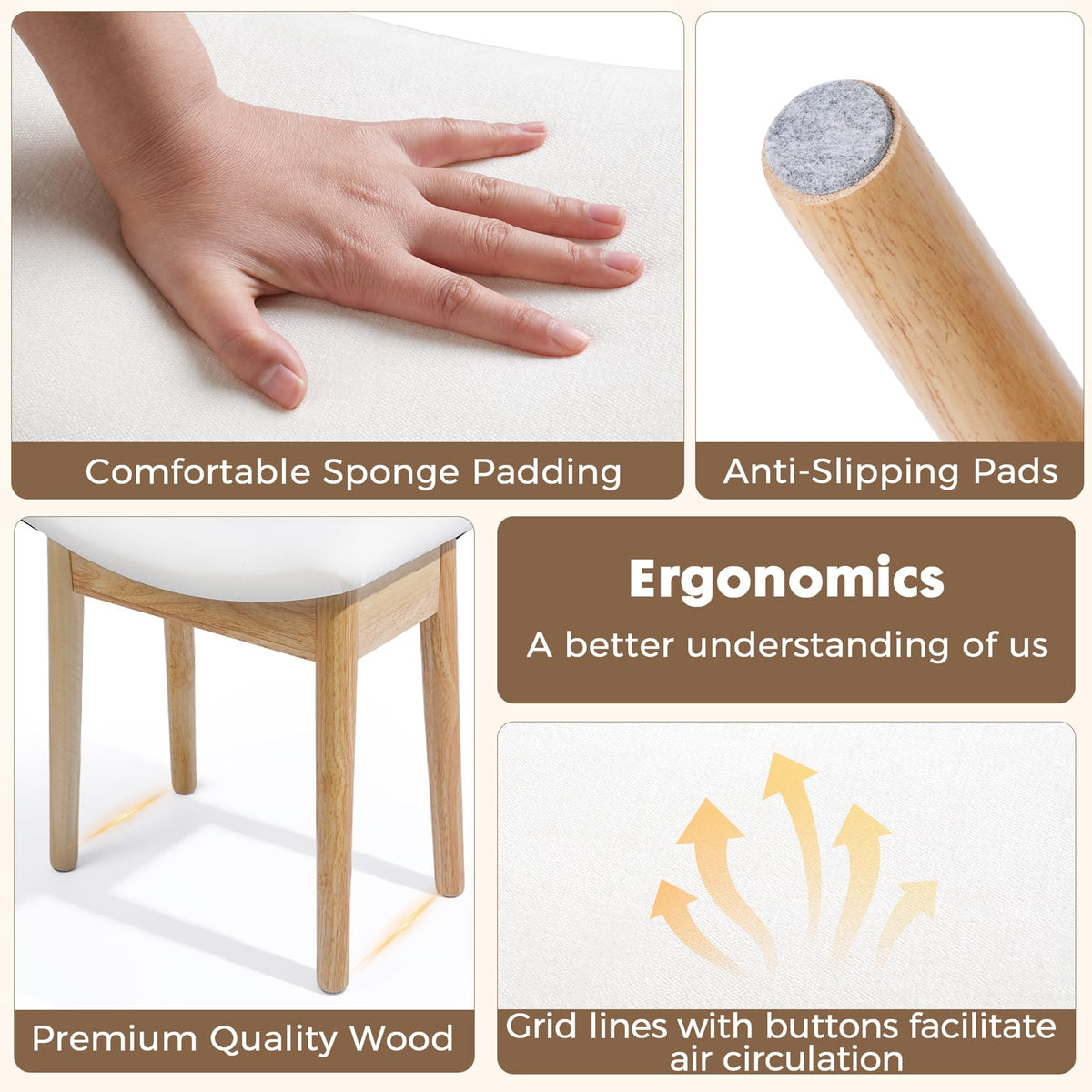 OUSADOU square linen makeup stool durable construction supports daily use