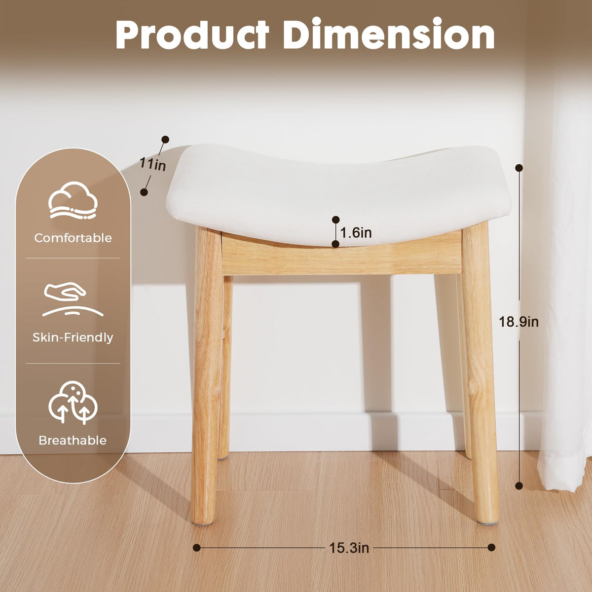 OUSADOU square linen makeup stool compact size fits small spaces with style