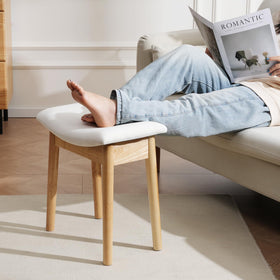 OUSADOU square linen makeup stool padded seat offers comfortable sitting while applying makeup