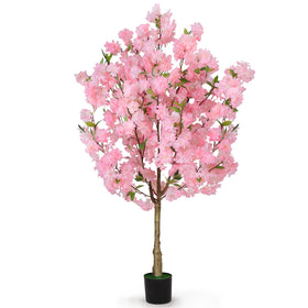 OUSHENG artificial cherry blossom tree with pink flowers for vibrant indoor decor.