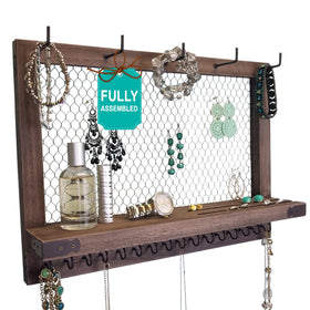 OUTSHINE large farmhouse wall jewelry organizer espresso close-up showing rustic frame for jewelry storage