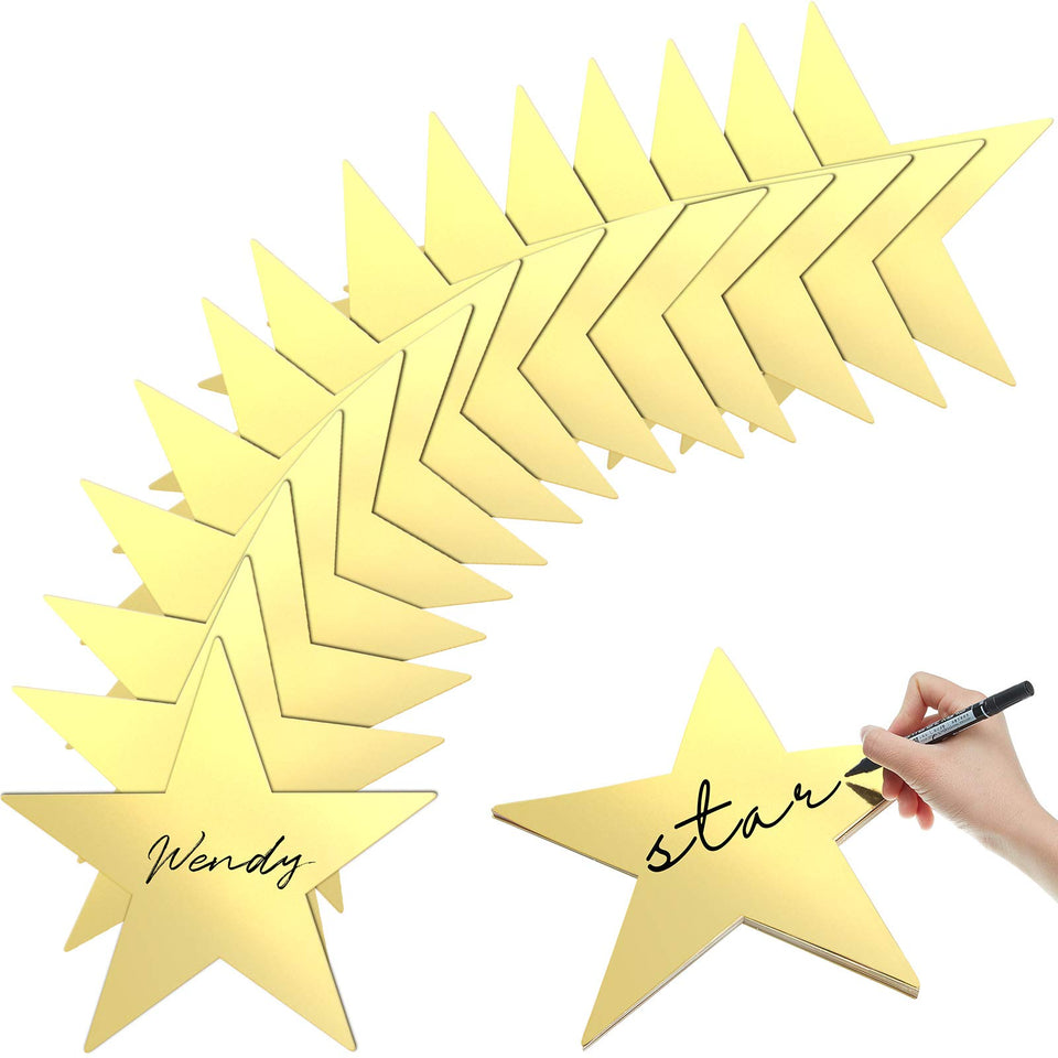 Outus gold star cutouts, 11-inch diameter, ideal for eye-catching table decor.