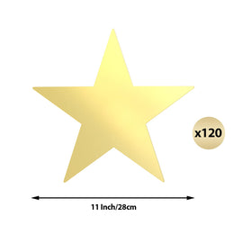 Outus gold star cutouts with double-sided print for versatile walls and banners.