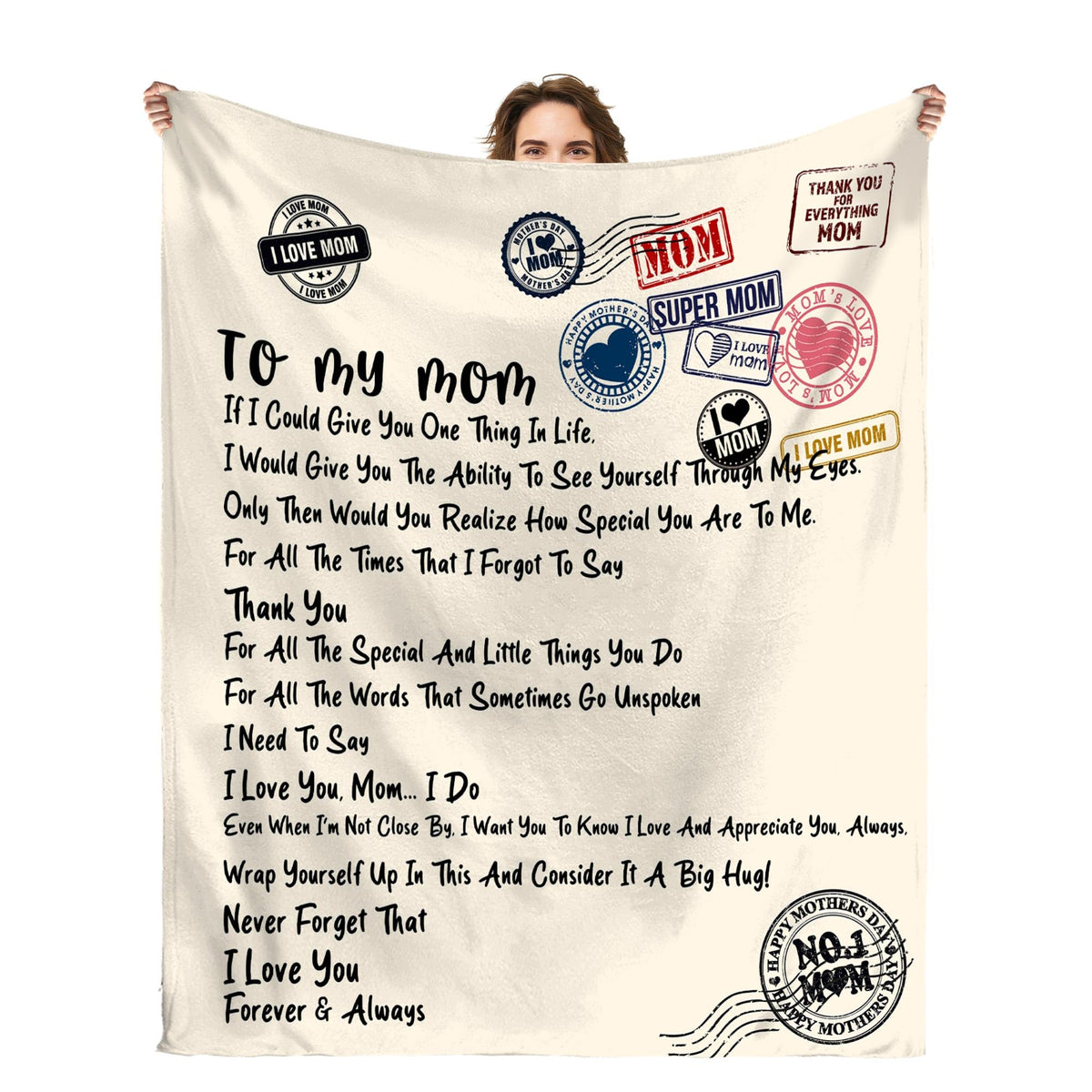 OUXIOAZ To My Mom Blanket with travel stamp design for cozy home use.
