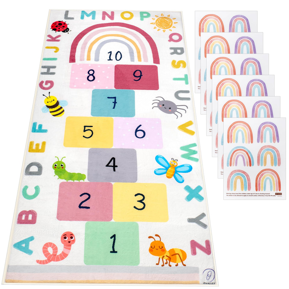 OVALLEY Hopscotch Rug for kids with bright numbers promoting early counting and playtime.